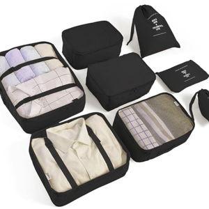 8 Set Packing Cubes for Travel, Luggage Organizers with Shoe & Toiletry Bags, Lightweight Suitcase Organizer for Carry-On, Washable Laundry Bags(Black)