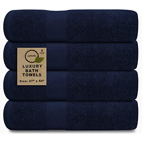 Softolle 100% Cotton Luxury Bath Towels - 600 GSM Towels for Bathroom - Set of 4 Bath Towel - Eco-Friendly, Super Soft, Highly Absorbent Bath Towel - Oeko-Tex Certified - 27 x 54 inches (Navy Blue)