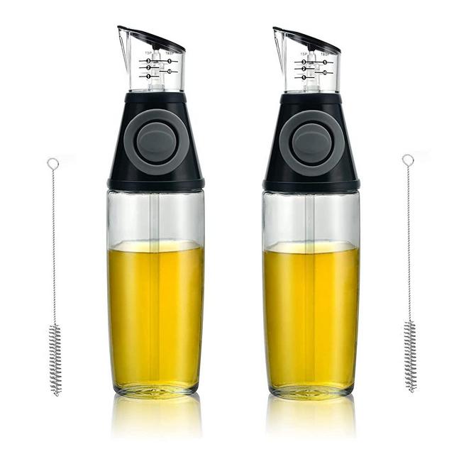 Olive Oil Dispenser Bottle Set of 2, 17oz Vinegar and Olive Oil Cruet Dispenser for Kitchen, Olive Oil Sprayer with Measuring Pump Drip-Free Stainless Spout for Cooking or BBQ
