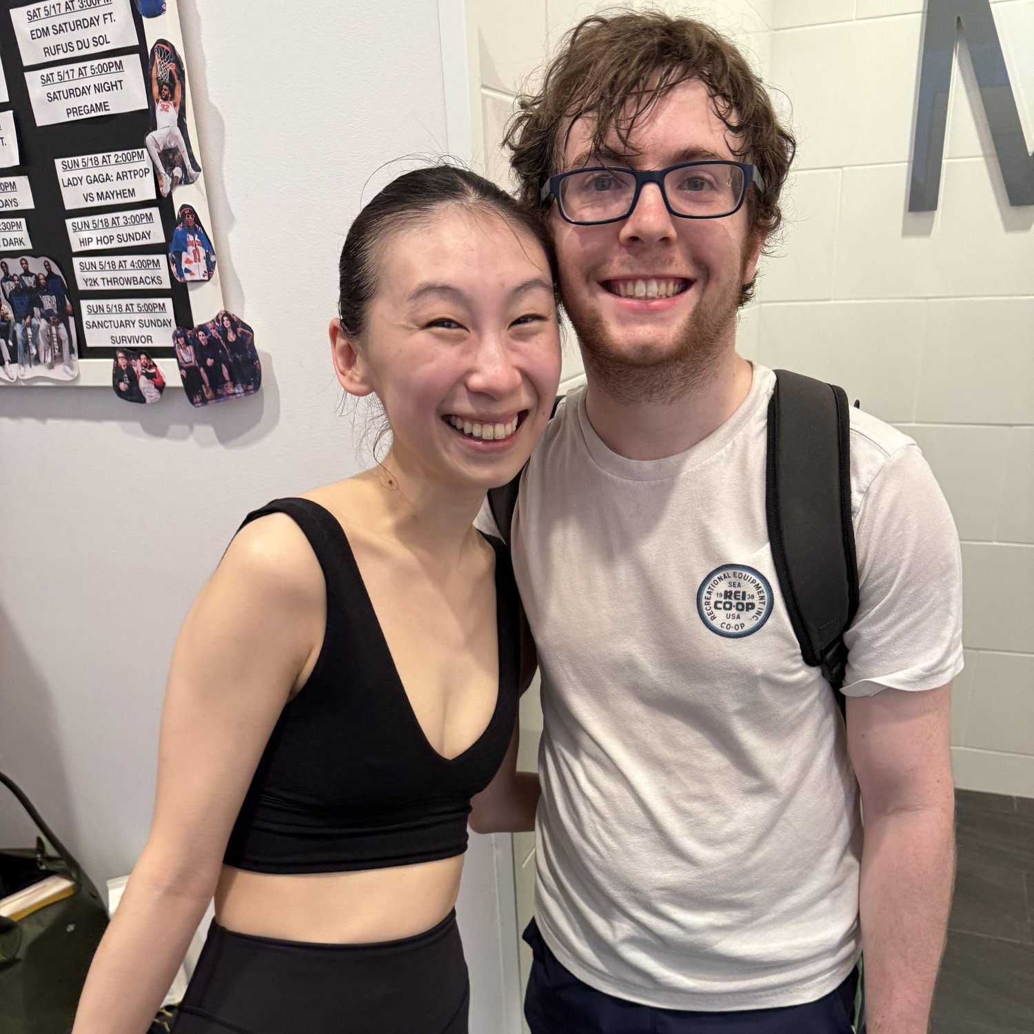 Isabelle and Ethan after one of the hardest Soulcycle classes of their lives.