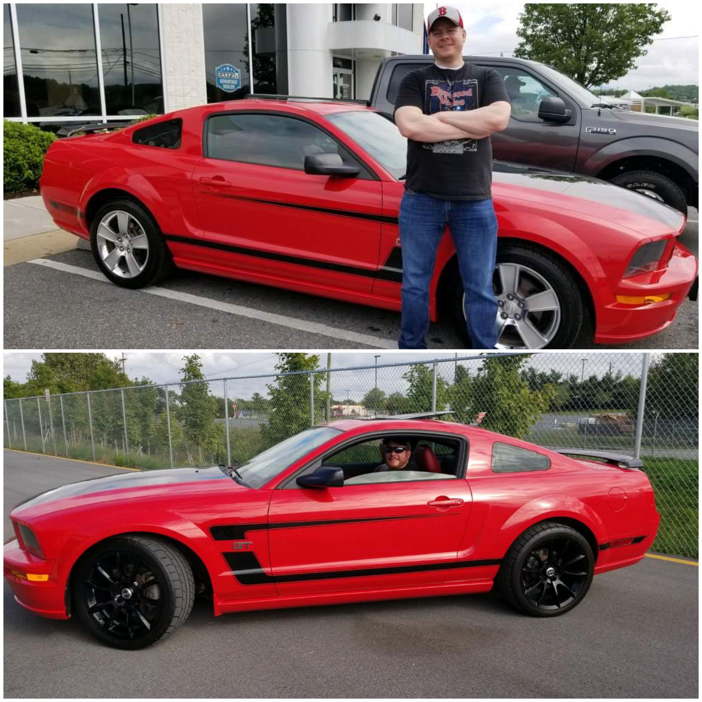 Jarrod's 2006 Ford Mustang when he first bought it and after modifications.