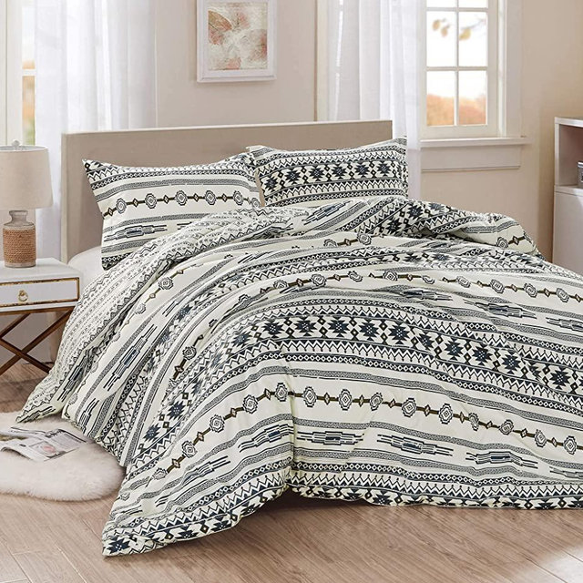 Colby 3-Piece Southwestern Tribal Bedding Set, Ivory Navy Brown Red Printed Microfiber Reversible Oversized Western Comforter Set, King Size