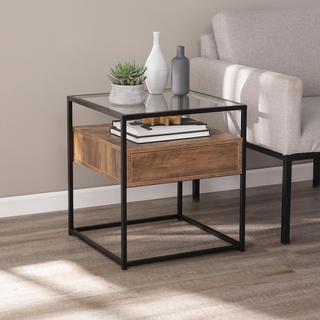 Olivern Glass-Top End Table with Storage
