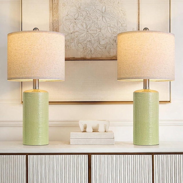 G-SAFAVA 20.5" Small Table Lamps for Living Room Lamp Set of 2 Ceramic Lamps for Bedroom Bedside Lamps Modern Boho Lamps for Night Stands Farmhouse Nightstand Lamp Side End Table Lamp, Light Green