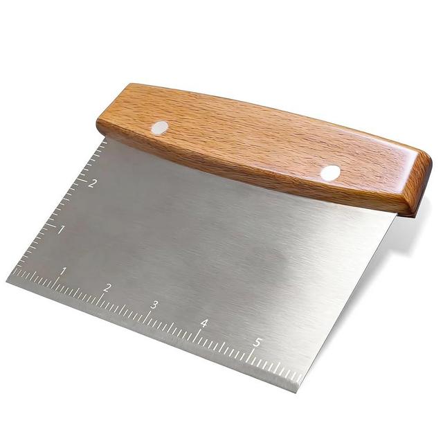 Vriysei Professional Dough Cutter & Bench Scraper - Ultimate Dough Scraper Tool with Stainless Steel Blade & Wood Handle