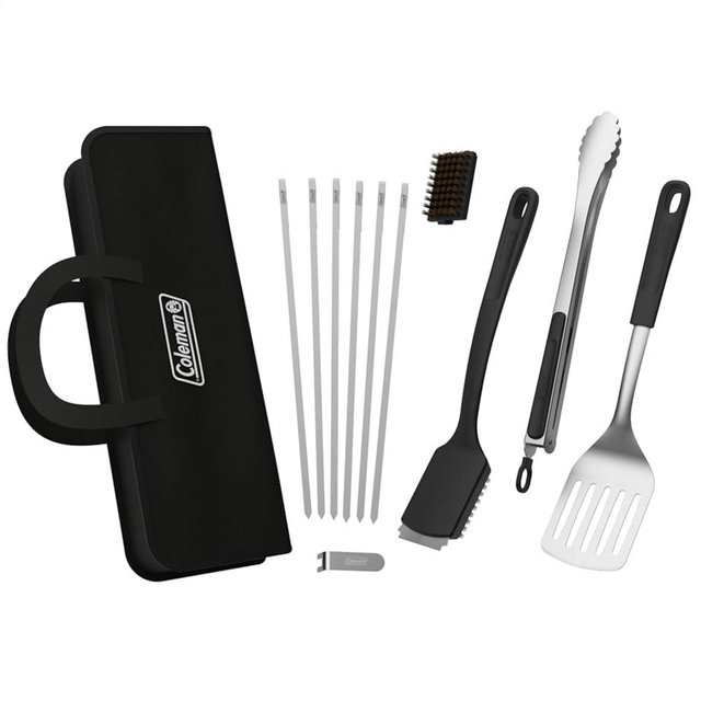 Coleman Cookout 12-Piece BBQ Grill Tool Kit, Heat Resistant Grilling Tools for Smokers, Charcoal, Pellet, and Propane Grills with Carrying Case in Stainless Steel and Black