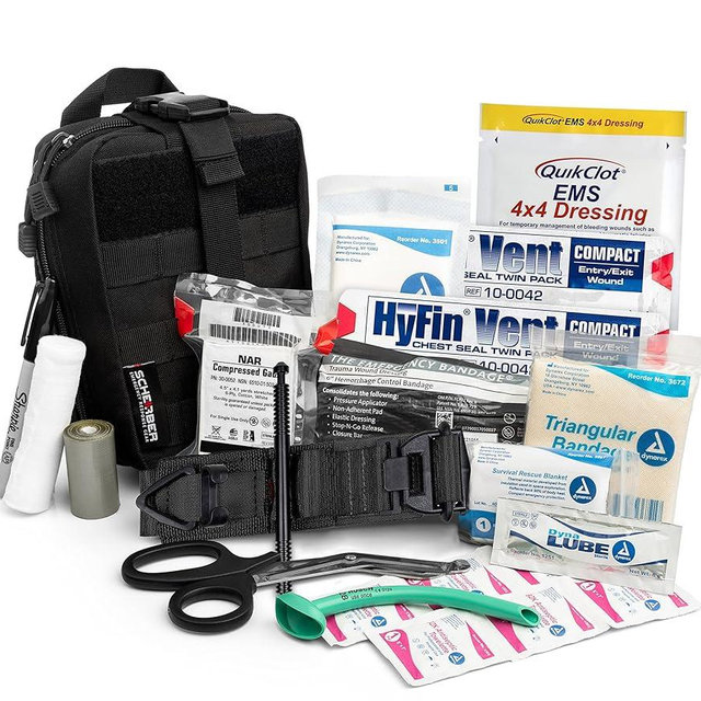 Scherber Premium IFAK Kit Trauma Pack | HSA/FSA Approved | SOF Tourniquet, QuikClot 4x4 HyFin Chest Seal, Israeli Bandage | Fully Stocked MOLLE Pouch for Gunshot, Bleeding, Major Wound Care (Black)