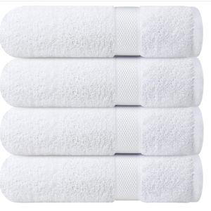 Infinitee Xclusives Premium WHITE Bath Towels for Bathroom Set of 4 (27x54 Inches), 100% Soft Ring-Spun Cotton Bathroom Towels (Brilliant White, Bath Towels)