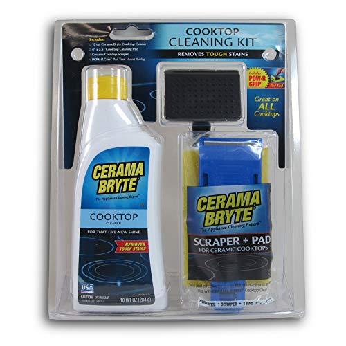 Cerama Bryte - Cooktop Cleaning Kit - Includes 10 oz. Bottle of Cerama Bryte Cooktop Cleaner, 1 Cleaning Pad & 1 Scraper