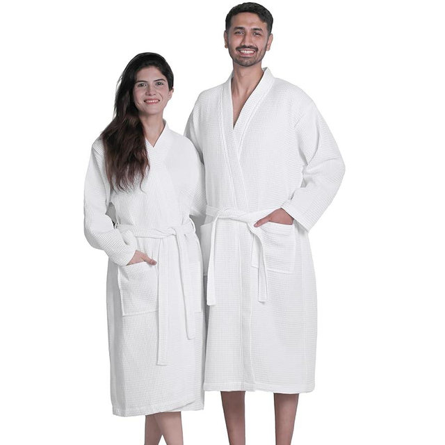 Looperry Unisex White Waffle Bathrobe (1 Piece) Luxurious & Lightweight Shower Robe in Organic Cotton Poly Blend