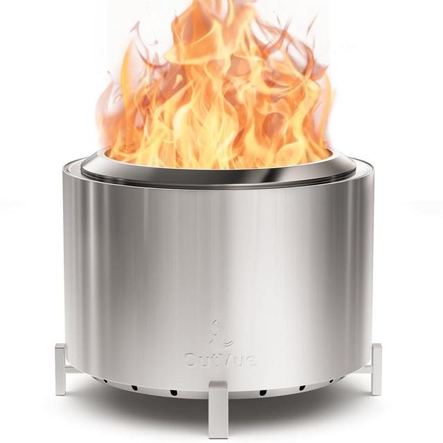 OutVue 27 inch Stainless Steel Smokeless Fire Pit, Outdoor Smokeless Firepit, Wood Burning Fire Pits for Camping, Bonfire, Low Smoke Firepit for Outside (Vertical Hole)