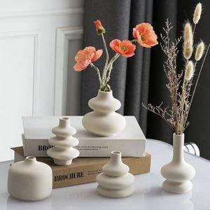 JOJUNO White Bud Vases, Small Ceramic Vase Set of 5, Mini Pottery Vases for Flowers in White