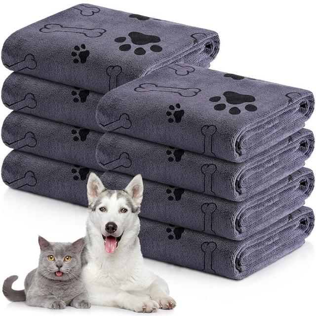 Chumia 8 Pcs Bulk Dog Towels for Drying Dogs Cats Pet Towels Puppy Microfiber Quick Drying Dog Paw Bath Towel Pet Bathing Supplies Absorbent for Medium Dogs Pets Shower (Gray,40 x 24 Inch)