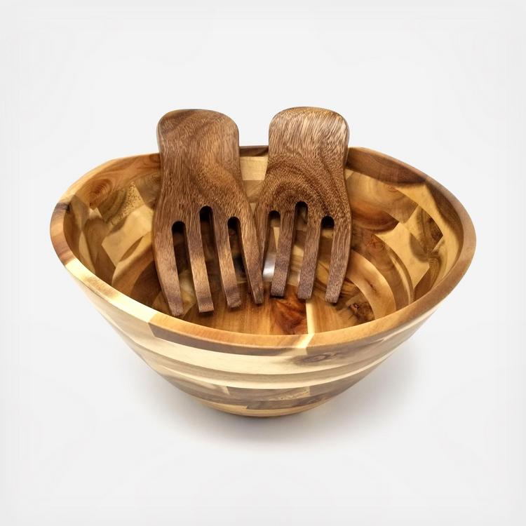 Wood Salad Bowl and Salad Hands Set