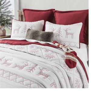 WDCOZY Red Christmas King Size Quilt Bedding Sets with Pillow Shams, Soft Lightweight Bedspread Coverlet, Thin Comforter Bed Cover, All Season, 3 Pieces, 104x90 inches