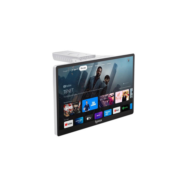 SYLVOX 15.6" Smart Kitchen TV, 1080P FHD Flip-Down Under Cabinet TV, Newest Google TV with App Store, Google Assistant, 12-Volt Smart TV for Kitchen