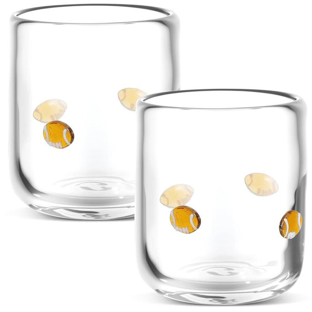 SiliFine 2 PCS Football Icon Juice Glasses, 14oz Football Stemless Wine Drinking Juice Coffee Glass Cup for Party Supplies Gift