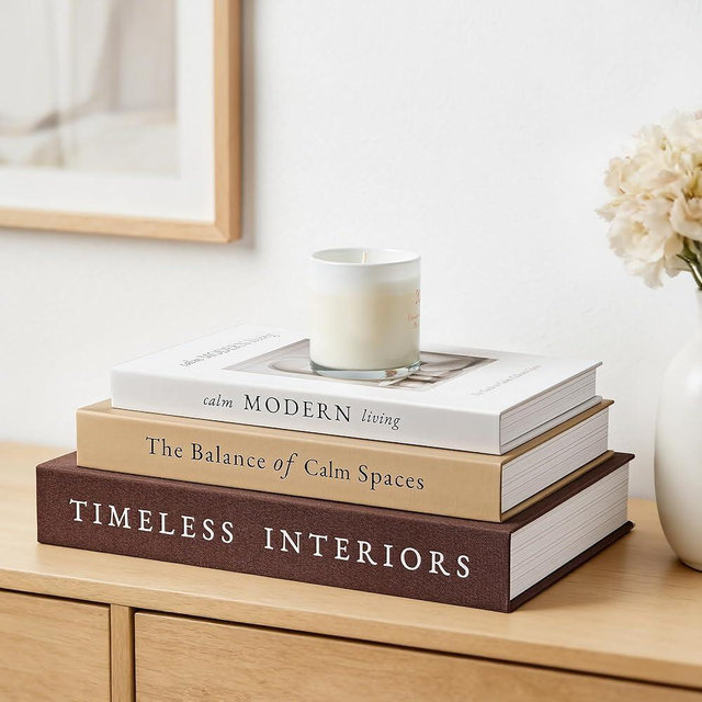 JARLINK Beautiful Decorative Books, Set of 3 Stackable Fake Books for Coffee Table, Shelf & Mantel Decor - Modern Home Decoration with Hidden Storage for Photos, Keepsakes & Living Room Styling, Brown