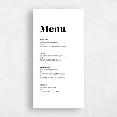 White Wedding Menu - Everett