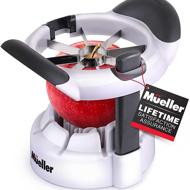 Mueller SpeedSlice Apple and Pear Slicer Corer, Heavy Duty, Attached Safety Cover Protects Fingers while In-Use and Blades while in Storage