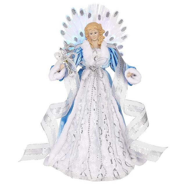 Valery Madelyn 15.7 Inch Pre-Lit Blue Silver Christmas Angel Tree Topper, Angel Tree Top with 10 Warm LED Lights for Christmas Tree Decoration, Battery Operated(Not Included)