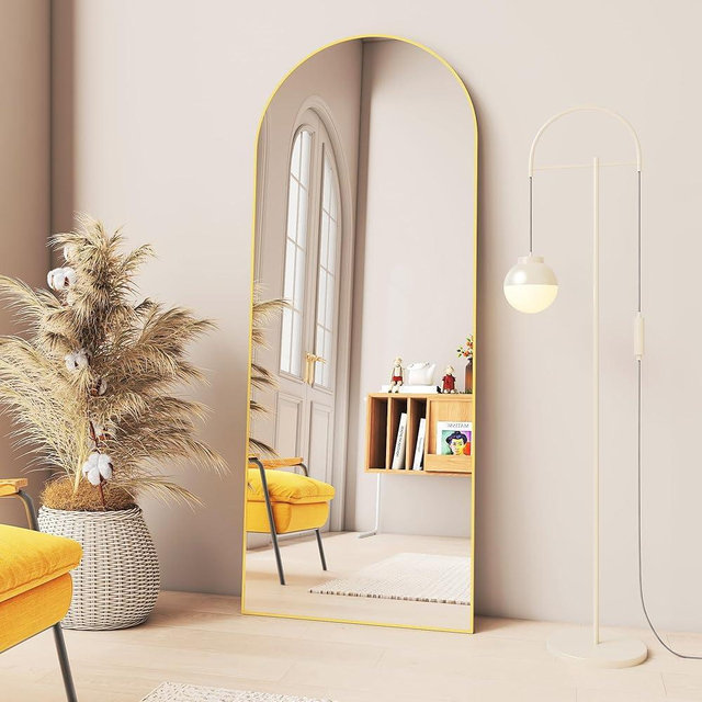 ITETU Full Length Mirror with Stand, 71"×31" Gold Arched Floor Mirror Full Length, Big Tall Mirror Full Body, Tempered Glass, Aluminum Alloy Framed, Home Decor