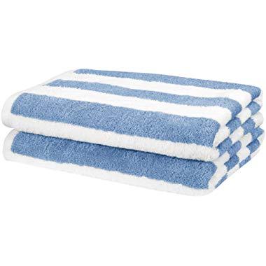 AmazonBasics Cabana Stripe Beach Towel - Pack of 2, Sky Blue