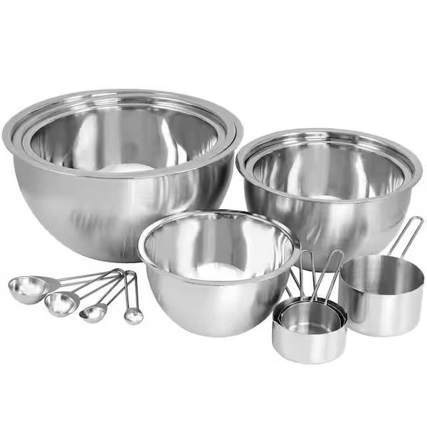 MegaChef 14-Piece Stainless Steel Measuring-cup and Spoon Set with Mixing Bowls 985117407M