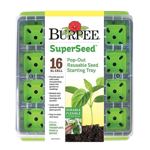 Burpee SuperSeed Seed Starting Tray | 16 XL Cell | Seed Starter Tray | Reusable & Dishwasher Safe | for Starting Vegetable Seeds, Flower Seeds & Herb Seeds | Indoor Grow Kit for Deep-Rooted Seedlings