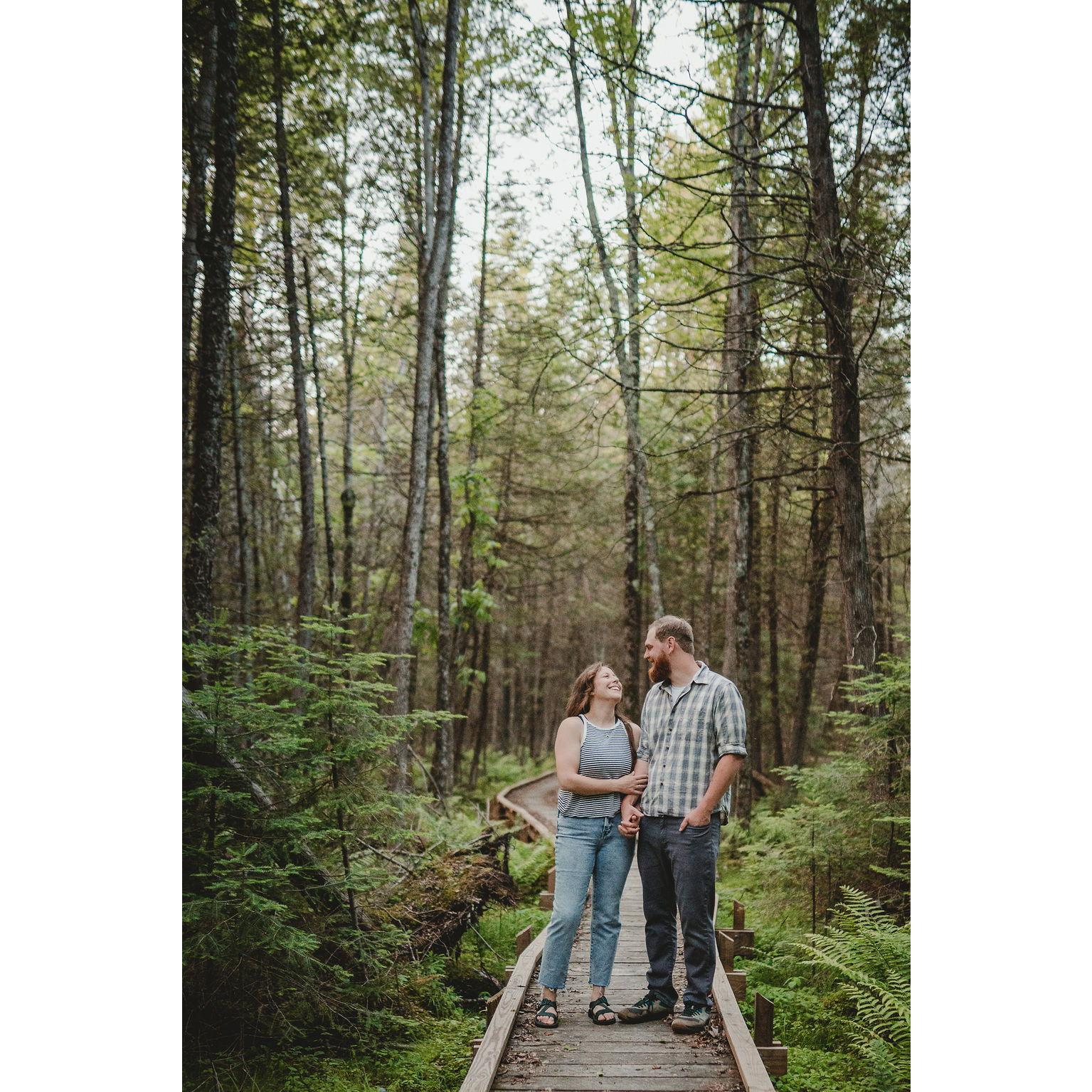 Engagement photos taken on the White Cedar Segment of the Ice Age Trail at the Rice Lake Preserve in June 2025 by the fabulous Sara Griena: AnaFinn Photography, www.anafinnphotography.com