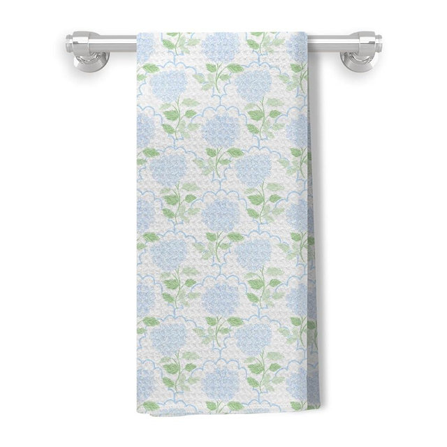 Kemingni Grandmillennial Light Blue Hydrangea Floral Kitchen Dish Towels, Grand Millenial Hydrangea Flower Decorative Hand Towels for Bathroom Kitchen, Floral Bathroom Decor, 16x24 Inch