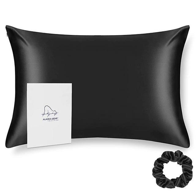 ALASKA BEAR Silk Pillowcase for Hair and Skin Beauty Sleep 100 Real Mulberry Silk Anti-Aging Pillow Slip Case Cover, Queen (1 Pack, Black)