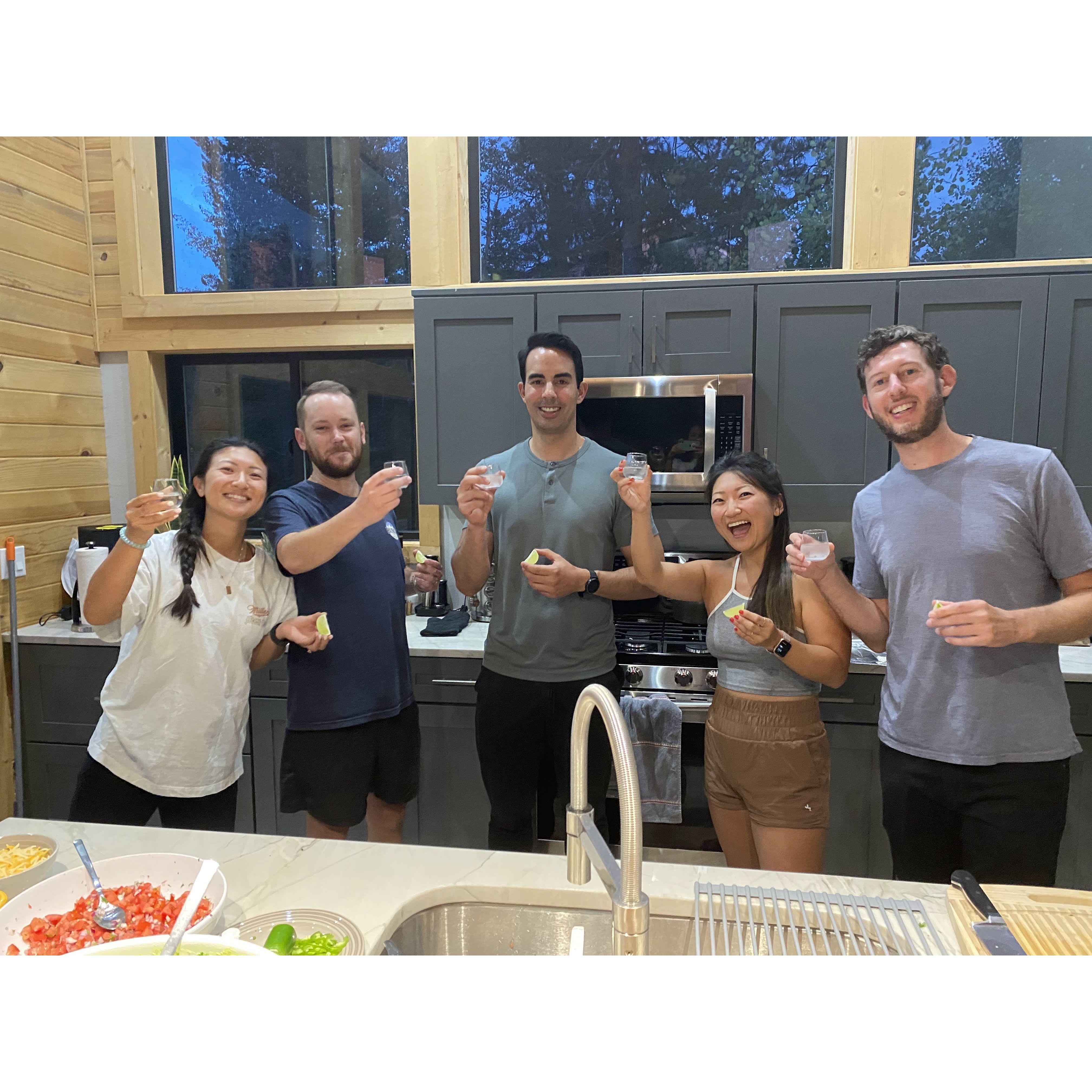 Celebrating with Angela (sister), Dan (brother-in-law), Nick B. (friend), and Gillian (not pictured).