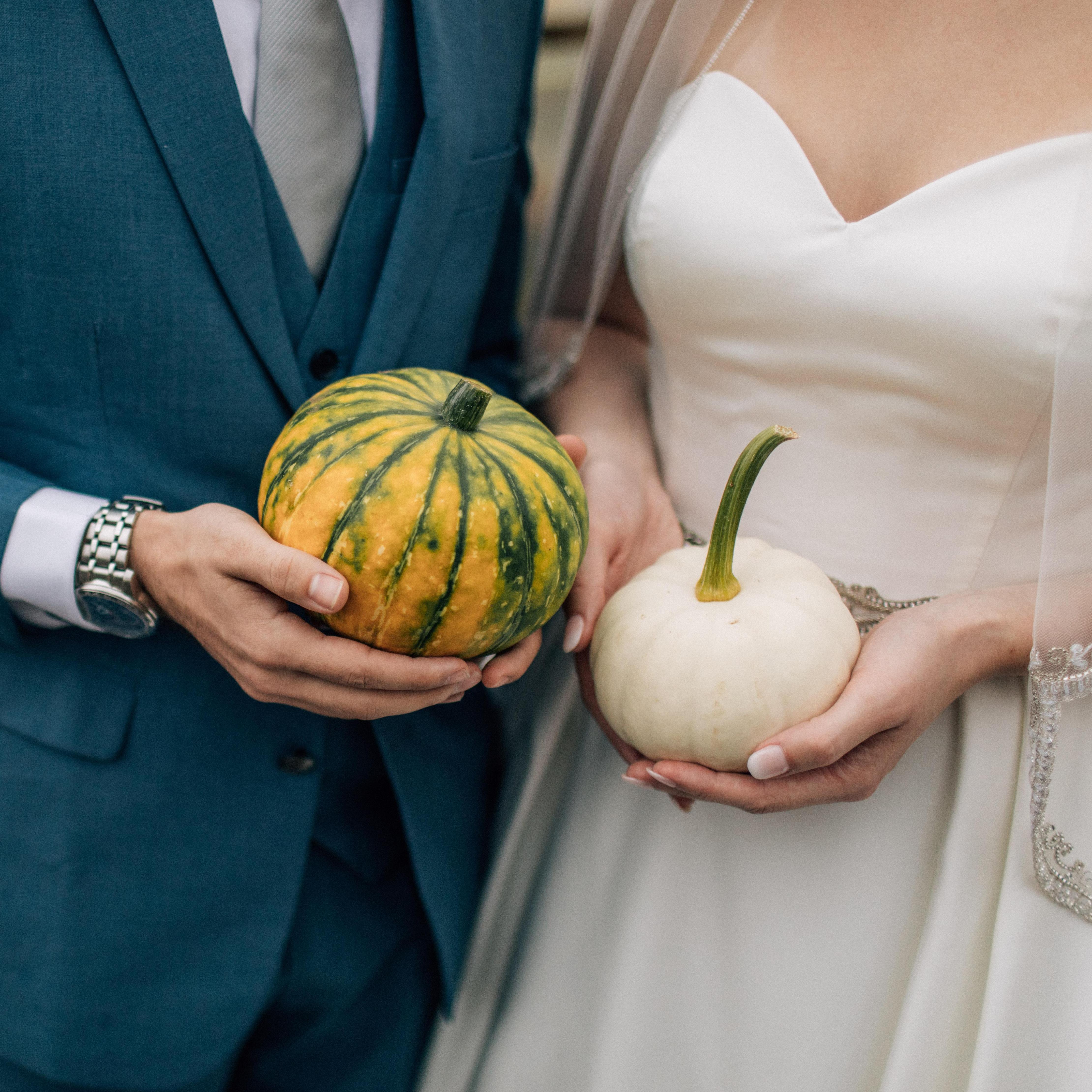 Cute mini pumpkins for our October wedding. Grown right at the venue!