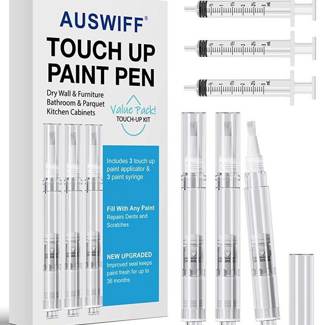 Auswiff Touch Up Paint Brush Pen(3 Pens), Furniture Repair Kit for Walls, Wood Floors, Cabinets, Desks, Stains, Scratches, Touch Ups and Cover Ups | Easy Paint Storage, Fresh Inside for 36 Months