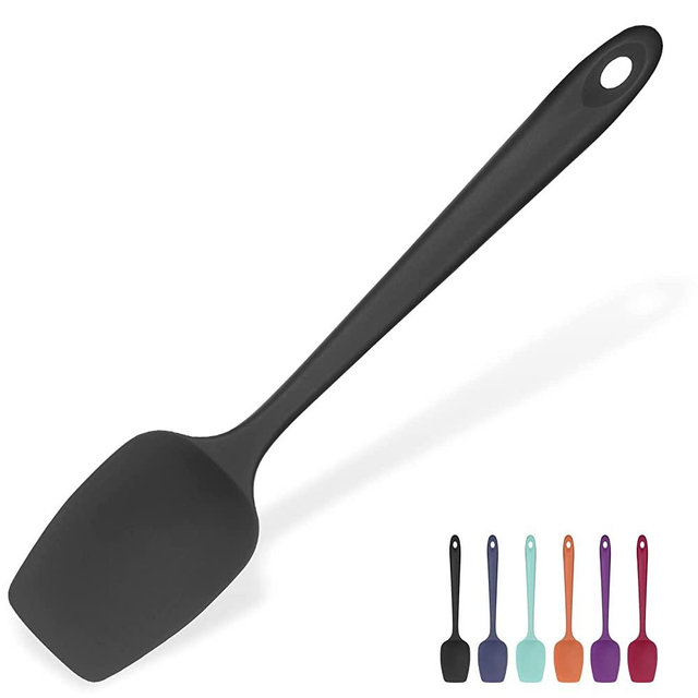 Heat Resistant Silicone Spoon Spatula: U-Taste 600ºF High Heat Flexible 11.38in Silicon Mixing Stirring Cooking Scraping Baking Bowl Scraper Seamless Spreader for Kitchen Nonstick Cookware (Black)