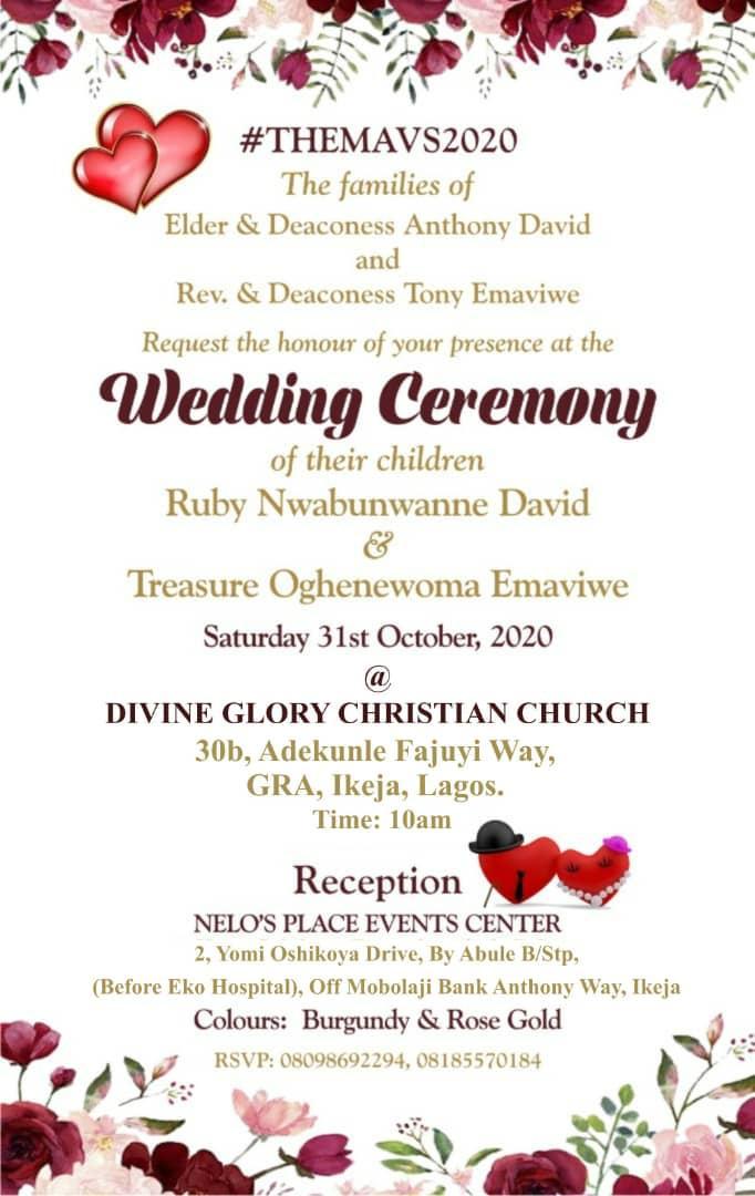 The Wedding Website of Ruby David and Treasure Emaviwe