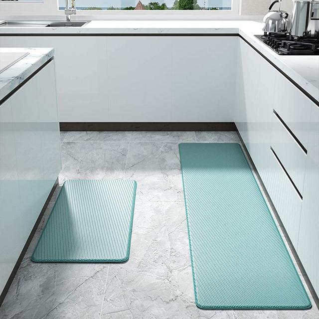 Color&Geometry Kitchen Rug Non Skid Waterproof Kitchen Mats Cushioned Anti Fatigue Standing Mat 30"X18"+59"X18" Cyan