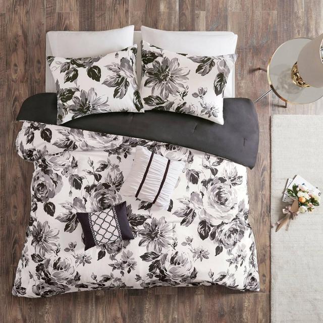 King/California King 5pc Hannah Floral Print Comforter Set - Black/White