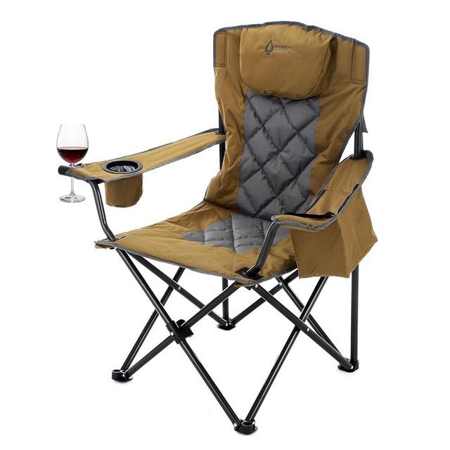 ARROWHEAD OUTDOOR Portable Folding Camping Quad Chair w/ 6-Can Cooler, Cup & Wine Glass Holders, Heavy-Duty Carrying Bag, Padded Armrests, Headrest & Seat, Supports up to 450lbs, USA-Based Support