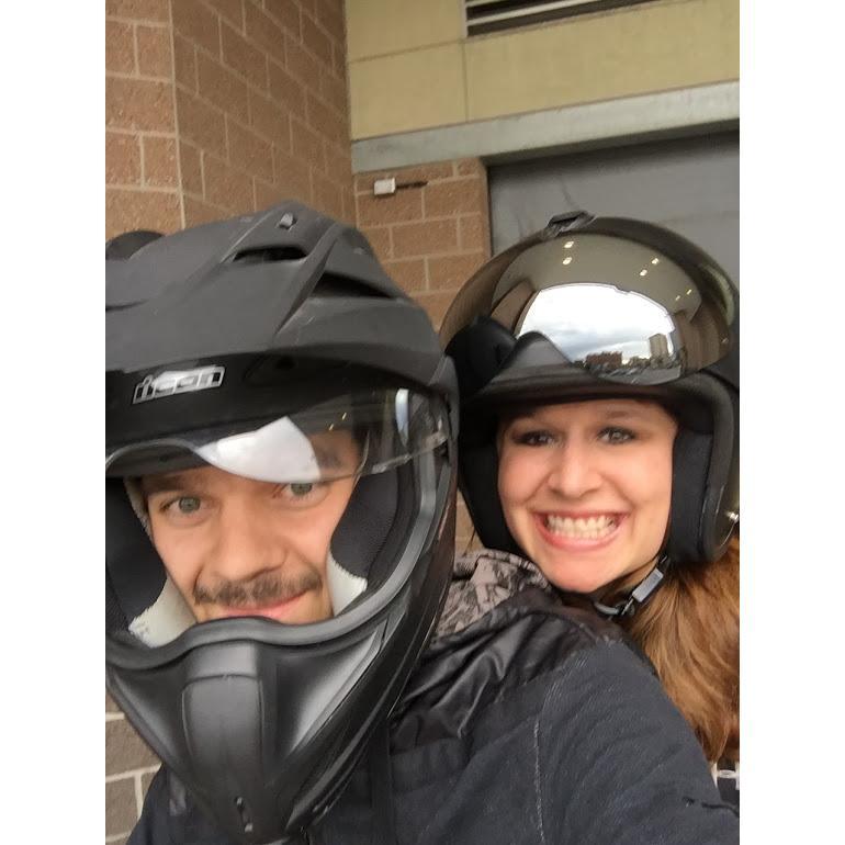 About to set off on our little Honda Grom. The size worked great for downtown and in an elevator all the way up to our 9th floor apartment. You can guess which one of us drove it up there...