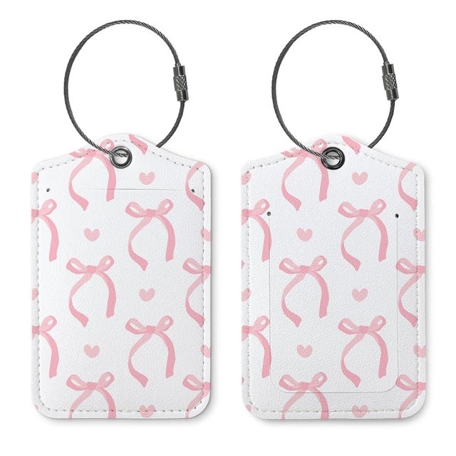 ZFQ Pink Bow Luggage Tag,Coquette Luggage Tags for Suitcases,Preppy Gifts,Cute Trendy Aesthetic 2 Pack Luggage Tags for Travel,Teen Girls Gifts Suitcase Tags