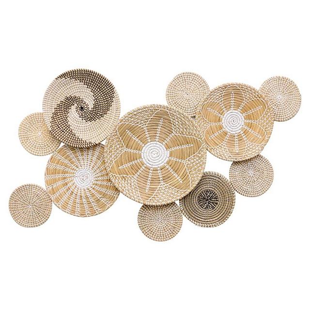ChicnChill Rustic Wall Basket Decor - Set 11 of Woven Basket Wall Decor with African Design, Decorative Rattan Wall Decor - Gift Idea for Indoor Christmas Hanging