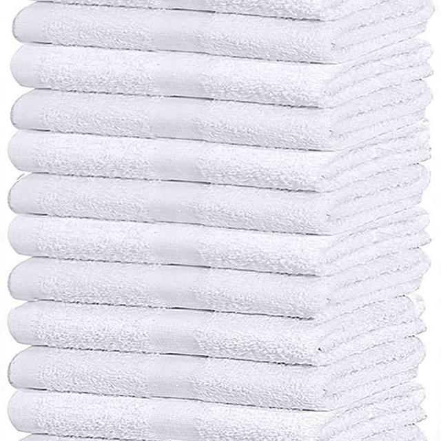 GOLD TEXTILES 12 Pack White Economy Cotton Blend 15x25 Inches Basic Hand Towels- Gym Towels (1 Dozen)