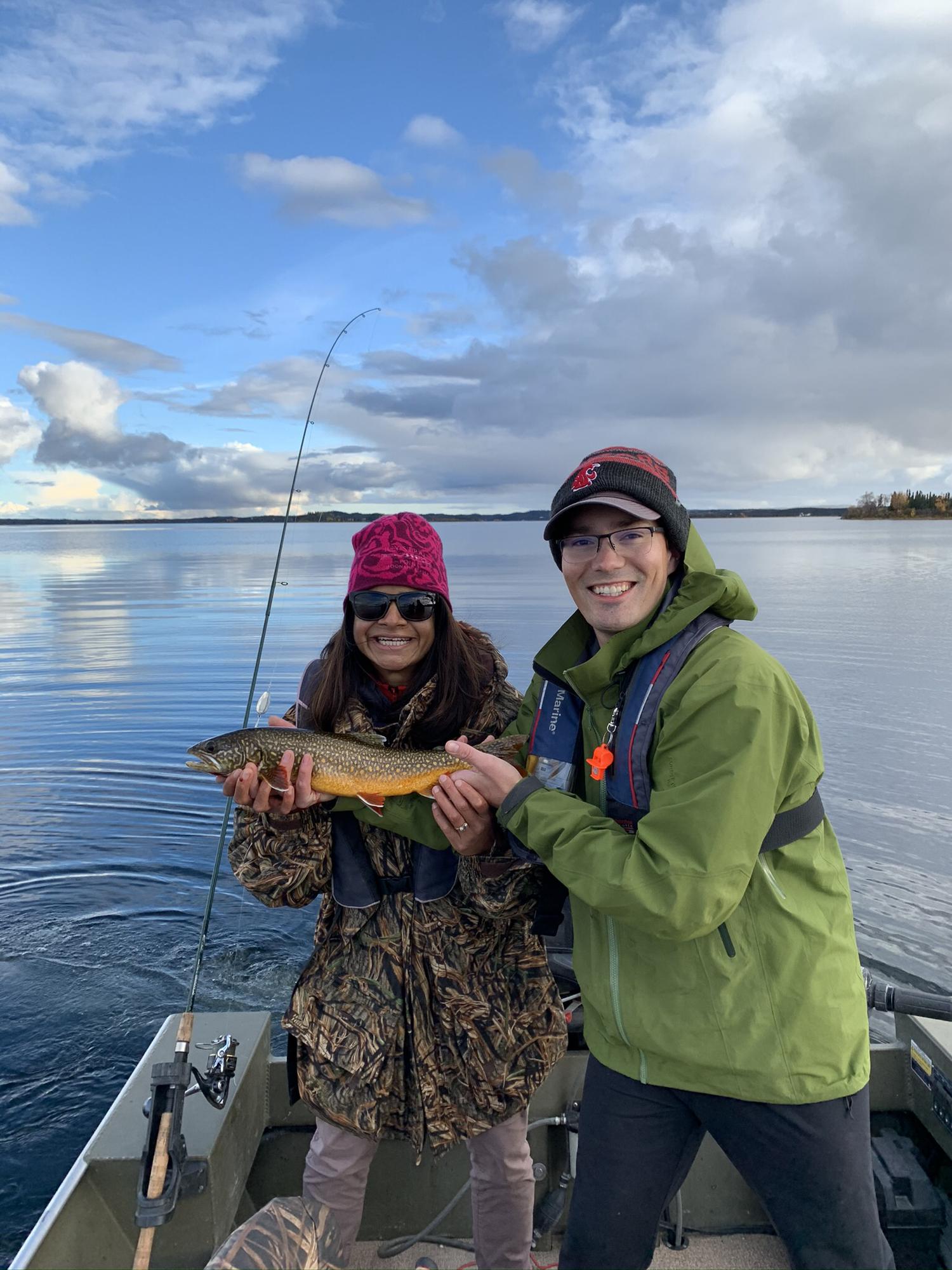 Meera catching lake trout on our annual Will's Birthday trip to Lake Louise, AK - September 2020
