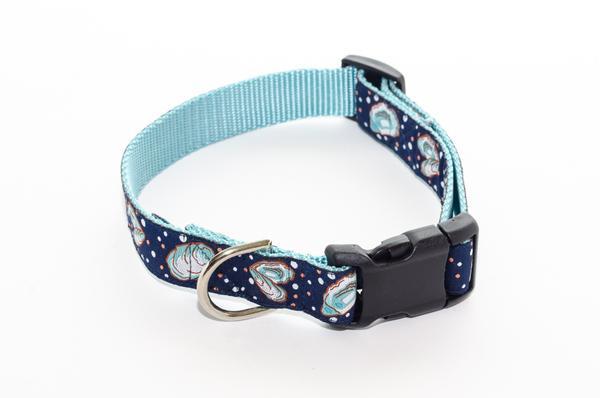 Half Shell Oyster Navy and Sky Blue Dog Collar 21"