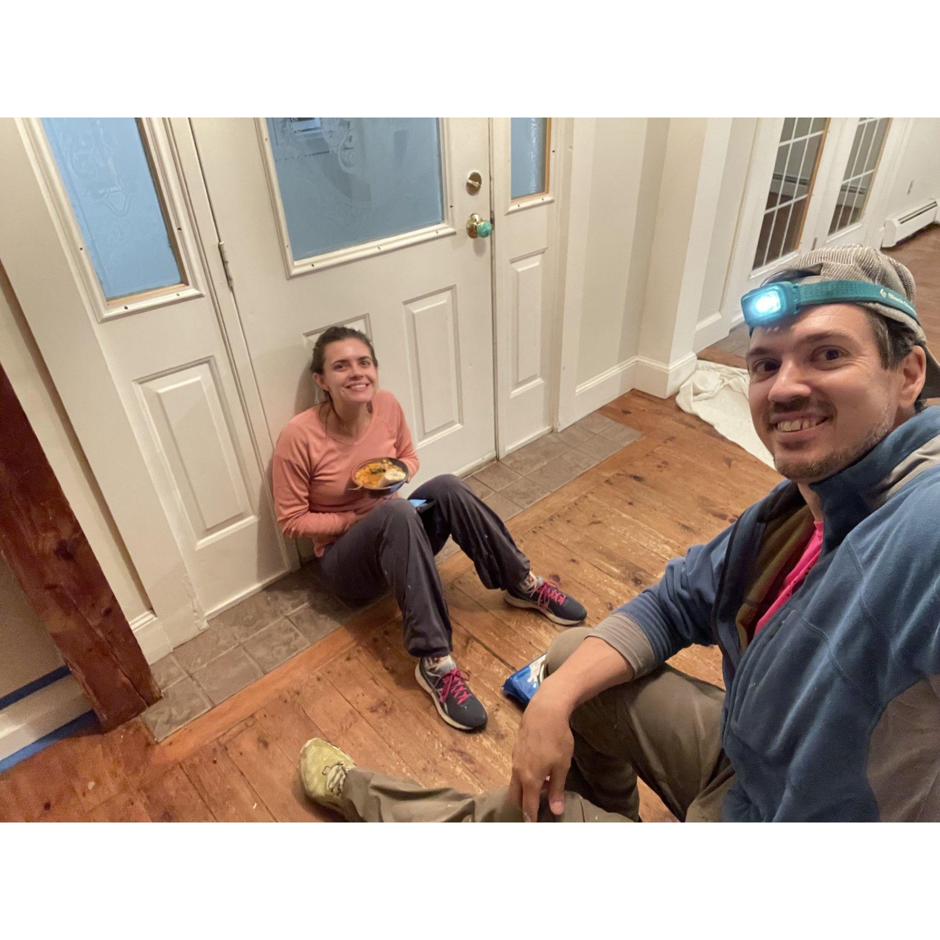 Our first dinner in our new house while making some renovations before we moved in!