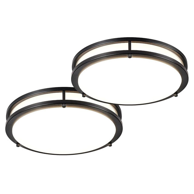 DLLT 2Pack Flush Mount LED Ceiling Light: 13 Inch 5CCT (3000K-6000K) & Dimmable Ceiling Light Fixtures for Bedroom Hallway - 24W Modern Black Super Bright Kitchen Lighting Fixtures Ceiling