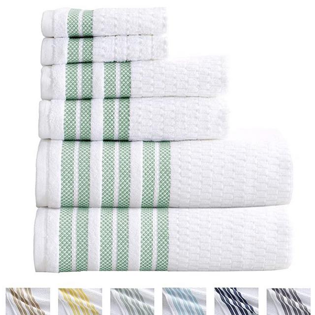 6-Piece Towel Set. 100% Cotton Popcorn Textured Striped Bathroom Towels. Quick Dry and Absorbent Towels. Set Includes 2 Bath, 2 Hand, and 2 Wash. Elham Collection. (6 piece, Eucalyptus)