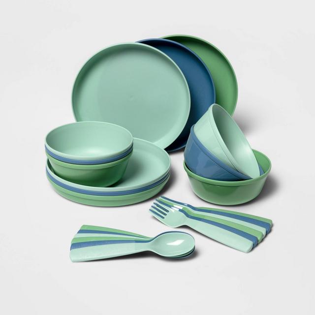 24pc Plastic Kids' Dinnerware Set Blue/Green - Pillowfort™